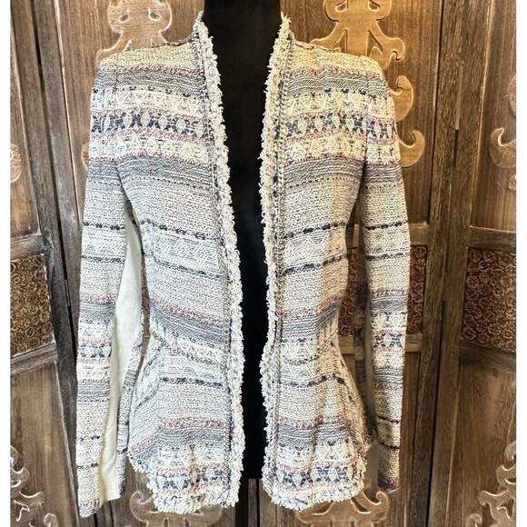 REBECCA TAYLOR Tweed Pattern Evening Jacket Navy Chain NICE Size 4 - Picture 1 of 13